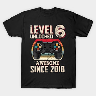 Level 6 Unlocked Awesome Since 2018 6Th Birthday Gaming T-Shirt